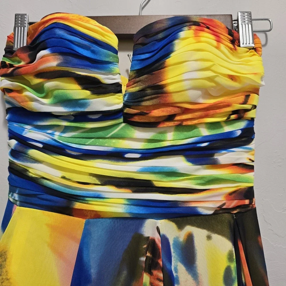Y2K Fairy Arden B‎ XS Strapless High Low Dress Abstract Print Handkerchief Hem